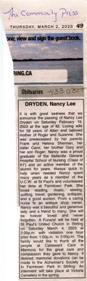 Nancy Lee Dryden Obituary, Community Press