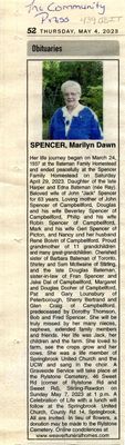 Marilyn Dawn Spencer Obituary, Community Press