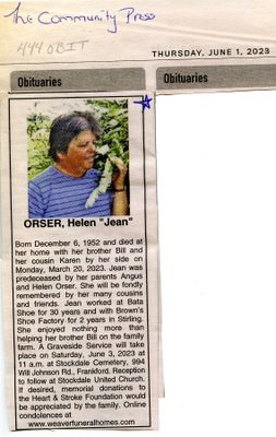 Helen &quot;Jean&quot; Orser Obituary, Community Press