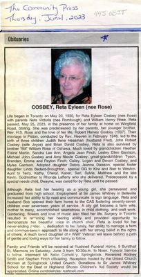 Reta Eyleen (nee Rose) Cosbey Obituary, Community Press