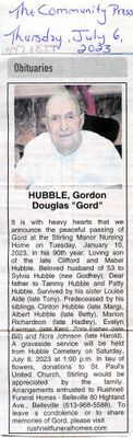 Gordon Douglas &quot;Gord&quot; Hubble Obituary, Community Press