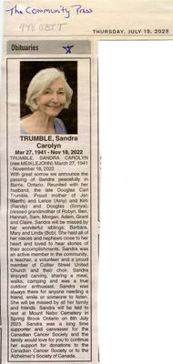 Sandra Carolyn Trumble Obituary, Community Press