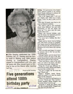 Five generations attend 100th birthday party, Community Press (2008)