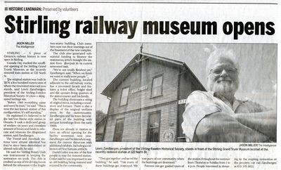 Stirling railway museum opens, Intelligencer (2011)