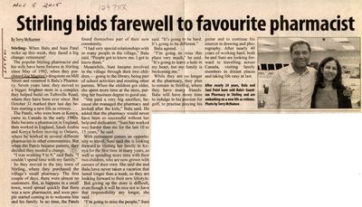 Stirling bids farewell to favourite pharmacist (2015)