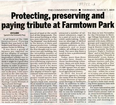 Protecting, preserving and paying tribute at Farmtown Park, Community Press (2019)
