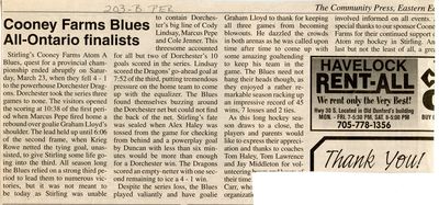 Cooney Farms Blues All-Ontario finalists, Community Press (2002)