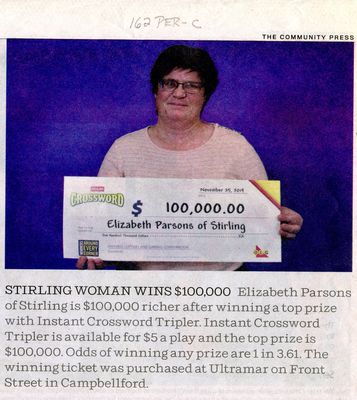 Stirling Woman Wins $100,000 , Community Press (2019)