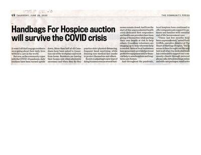 Handbags For Hospice auction will survive the COVID crisis, Community Press (2020)