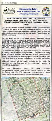 Notice of Amendments to Zoning By-Law, Community Press (2020)