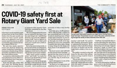 COVID-19 safety first at Rotary Giant Yard Sale, Community Press (2021)