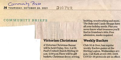 Community Briefs - Victorian Christmas / Weekly Euchre, Community Press (2021)