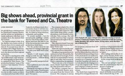 Big shows ahead, provincial grant in the bank for Tweed and Co. Theatre, Community Press (2022)