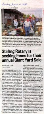 Stirling Rotary is seeking items for their annual Giant Yard Sale, Community Press (2023)