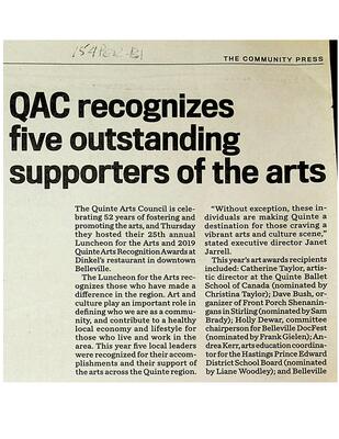 QAC recognizes five outstanding supporters of the arts, Community Press (2019)