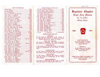 Keystone Chapter Royal Arch Masons No.72 - Meeting Notice (October 1971)