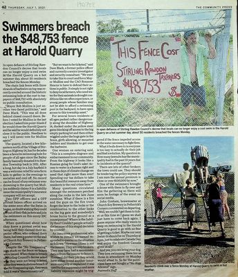 Swimmers breach the $48,753 fence at Harold Quarry, Community Press (2021)