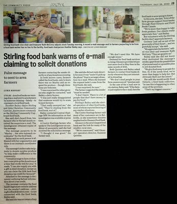 Stirling food bank warns of e-mail claiming to solicit donations, Community Press (2022)