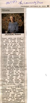 Roland Jackson, Obituary, Community Press