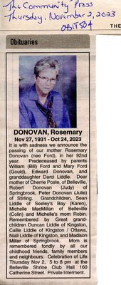 Rosemary Donovan Obituary, Community Press