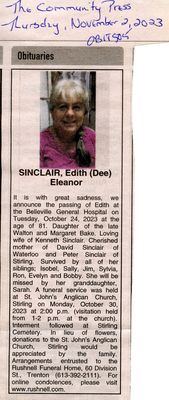 Edith (Dee) Eleanor Sinclair Obituary, Community Press