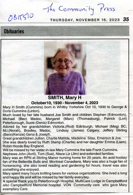 Mary H. Smith (Cummins) Obituary, Community Press