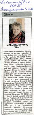 Beverley (Bev) Malonie Obituary, Community Press