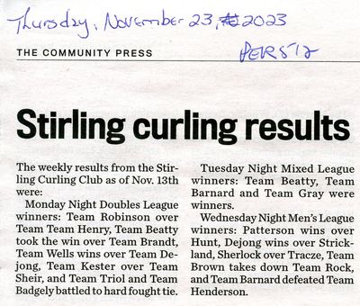 Stirling curling results, Community Press (2023)