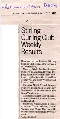 Stirling Curling Club Weekly Results, Community Press (2023)