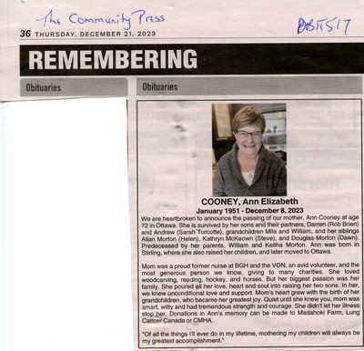 Ann Elizabeth Cooney Obituary, Community Press