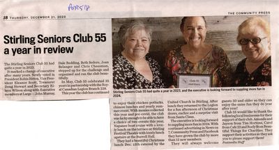 Stirling Seniors Club 55 a year in review, Community Press (2023)