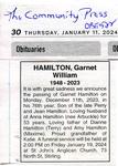 Garnet William Hamilton Obituary, Community Press