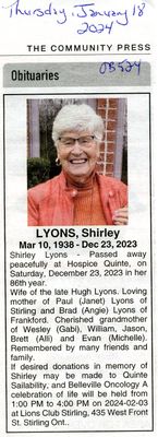 Shirley Lyons Obituary, Community Press