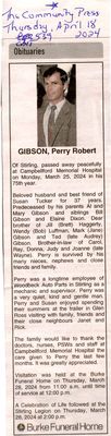 Perry Robert Gibson Obituary, Community Press