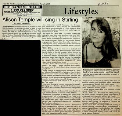 Alison Temple will sing in Stirling, Community Press (2005)