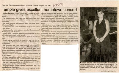 Temple gives excellent hometown concert, Community Press (2005)