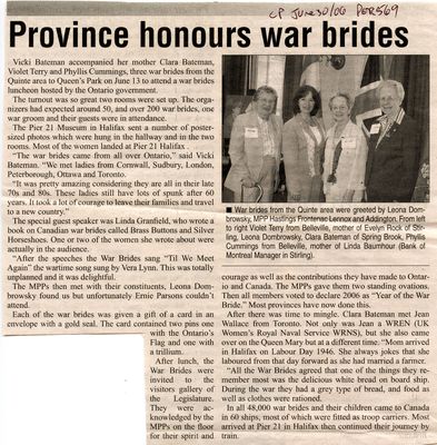 Province honours war brides, Community Press (2006)