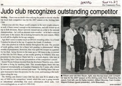 Judo Club recognizes outstanding competitor, Community Press (2007)