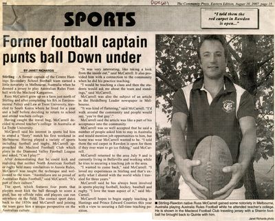 Former football captain punts ball Down under, Community Press (2007)