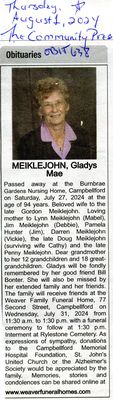 Gladys Mae Meiklejohn Obituary, Community Press