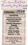 Dorothy and Peter Kooistra In Memoriam, Community Press