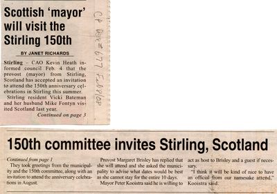 Scottish 'mayor' will visit the Stirling 150th, Community Press (2008)