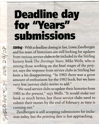 Deadline day for &quot;Years&quot; submissions, Shield (2008)