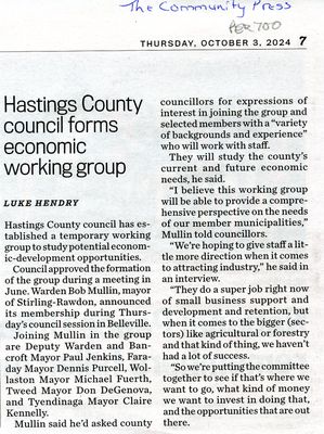 Hastings County council forms economic working group, Community Press (2024)