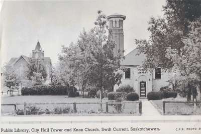 Swift Current Public Library, City Hall Tower, and Knox Church