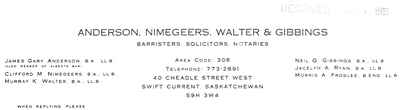 Anderson, Nimegeers, Walter & Gibbings Barristers, Solicitors, Notaries Company Letterhead