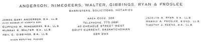 Anderson, Nimegeers, Walter, Gibbings, Ryan & Froslee Barristers, Solicitors, Notaries Company Letterhead