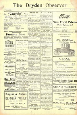 Dryden Observer, 9 Sep 1921