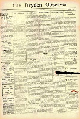 Dryden Observer, 13 Oct 1922