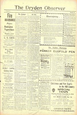 Dryden Observer, 9 Nov 1923